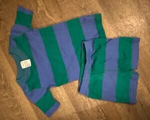 Hanna Andersson Green Blue Striped Short Pajama Set US 4